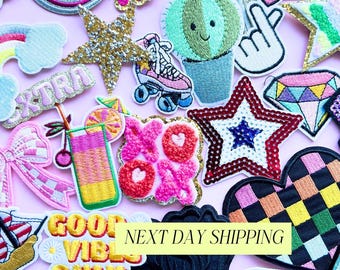 トレンディなアイロン接着パッチ詰め合わせ、子供向けシェニールパッチ、ティーンの誕生日パーティーアクティビティ、女性向けのかわいい帽子用パッチ