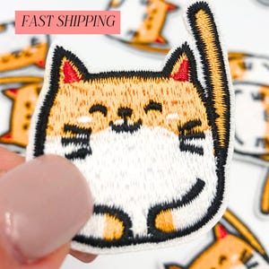 Kawaii Cat Iron-On Embroidered Patch: DIY Backpack, Jacket Applique