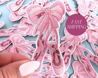 Pink Ballet Slipper Patch Embroidered Iron-On Dance Applique