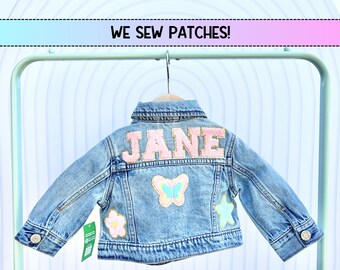 Name Jackets for Girls Chenille Name Jacket Gift for Baby Name Denim Jacket with Chenille Patches Outfit for Newborn Baby Gift for Infant