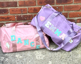 Personalized Duffle Bag for Girl Custom Dance Bag Kid Overnight Bag Girl Sport Duffel Kid Customized Cheer Bag Custom Patch Kid Travel Bag