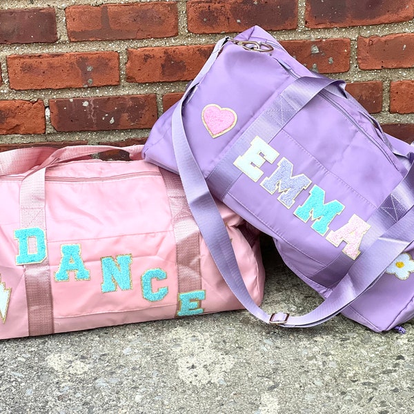 Personalized Duffle Bag for Girl Custom Dance Bag Kid Overnight Bag Girl Sport Duffel Kid Customized Cheer Bag Custom Patch Kid Travel Bag