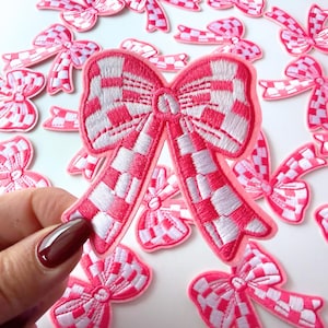 Iron-On Gingham Bow Patch Embroidered DIY Fashion Applique