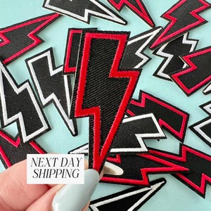 Embroidered Lightning Bolt Iron-On Patch Denim Jacket DIY Decor for Boys Clothing Patch Black and White Patches for Kid Backpack Patches Red