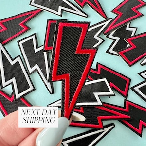 Embroidered Lightning Bolt Iron-On Patch Denim Jacket DIY Decor for Boys Clothing Patch Black and White Patches for Kid Backpack Patches Red