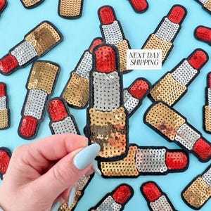 Sequin Lipstick Iron-On Patch Red Appliqué for Jacket Patches for Bag Custom Patches for Women Patch Party for Girls Night Activity Craft