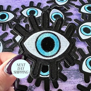 Black Evil Eye Patch Embroidered Gothic Patch Iron On Appliqué for Denim Jackets Medium Patches for Trucker Hat Patches for Women Hat Bar