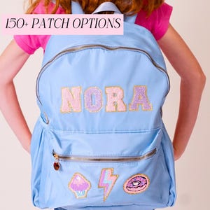 Custom Book Bag for Girl Blue Backpack with Name School Bag Personalized Backpack Middle School Girl Nylon Patch Backpack for Teen Girl Bag