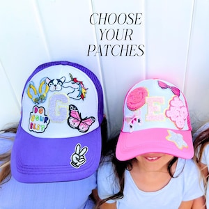 Personalized Patch Trucker Hat Custom Initial Cap for Kid Summer Hat with Patch for Girl Birthday Party Gift for Daughter from Mom and Dad