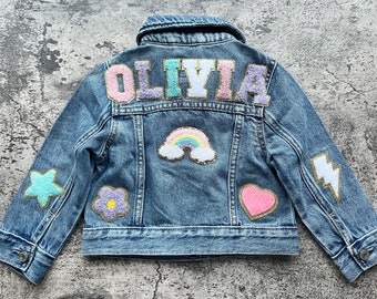 Chaquetas de mezclilla personalizadas para niños Chaquetas de jeans Chaqueta de parche de nombre personalizado para niñas Chaquetas de mezclilla personalizadas para bebé Jean Chaqueta Nombre del niño