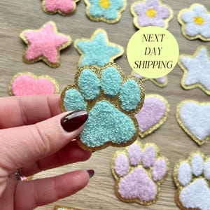 Self Adhesive Patch Chenille Paw Patch for Trucker Hat Patch Cute Clothing Patch for Kids Animal Patches Pastel Colored Patches Sew On Patch