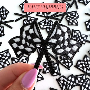 Race Flag Patch for Clothing Iron On Sports Car Patch for Jacket Racing Patch Sew On Motorcycle Gift Black and White Patch Checkered Flag