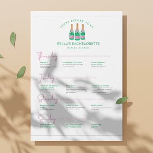 Bachelorette Itinerary Template | Veuve Before Vows | Canva Download