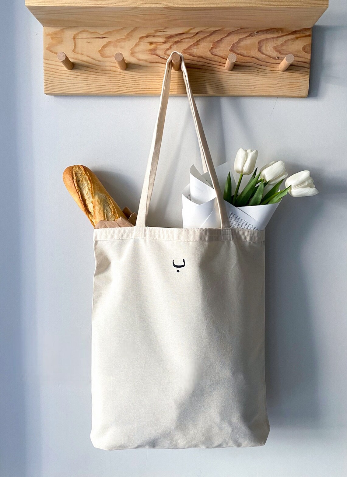 Embroidered Custom Arabic Letter Canvas Tote Bag Personalized Tote Bag
