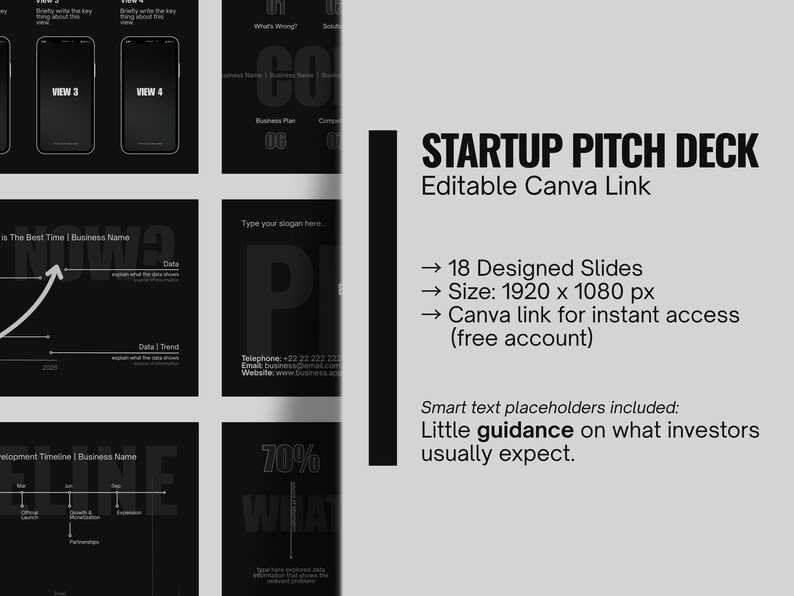 Startup Pitch Deck Template Canva | Editable Investor Presentation ...
