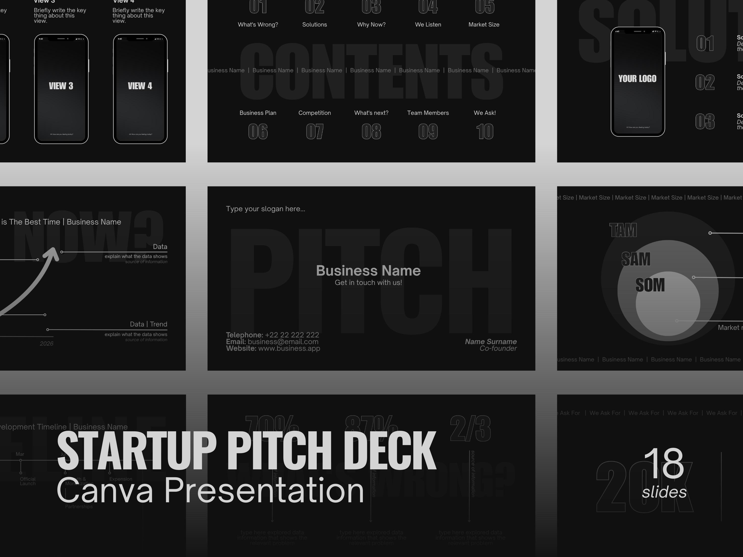 Startup Pitch Deck Template Canva | Editable Investor Presentation ...