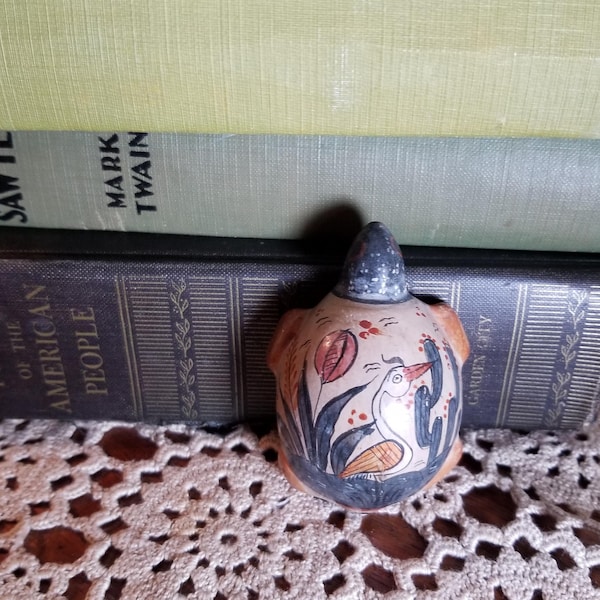 Turtle pottery made in Mexico, signed C.J. A. bird cactus flower motif, Mexican folk art, Tonala