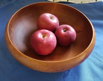 Vintage wooden bowl, curved lip, turned, farmhouse, cottage core, sturdy wood