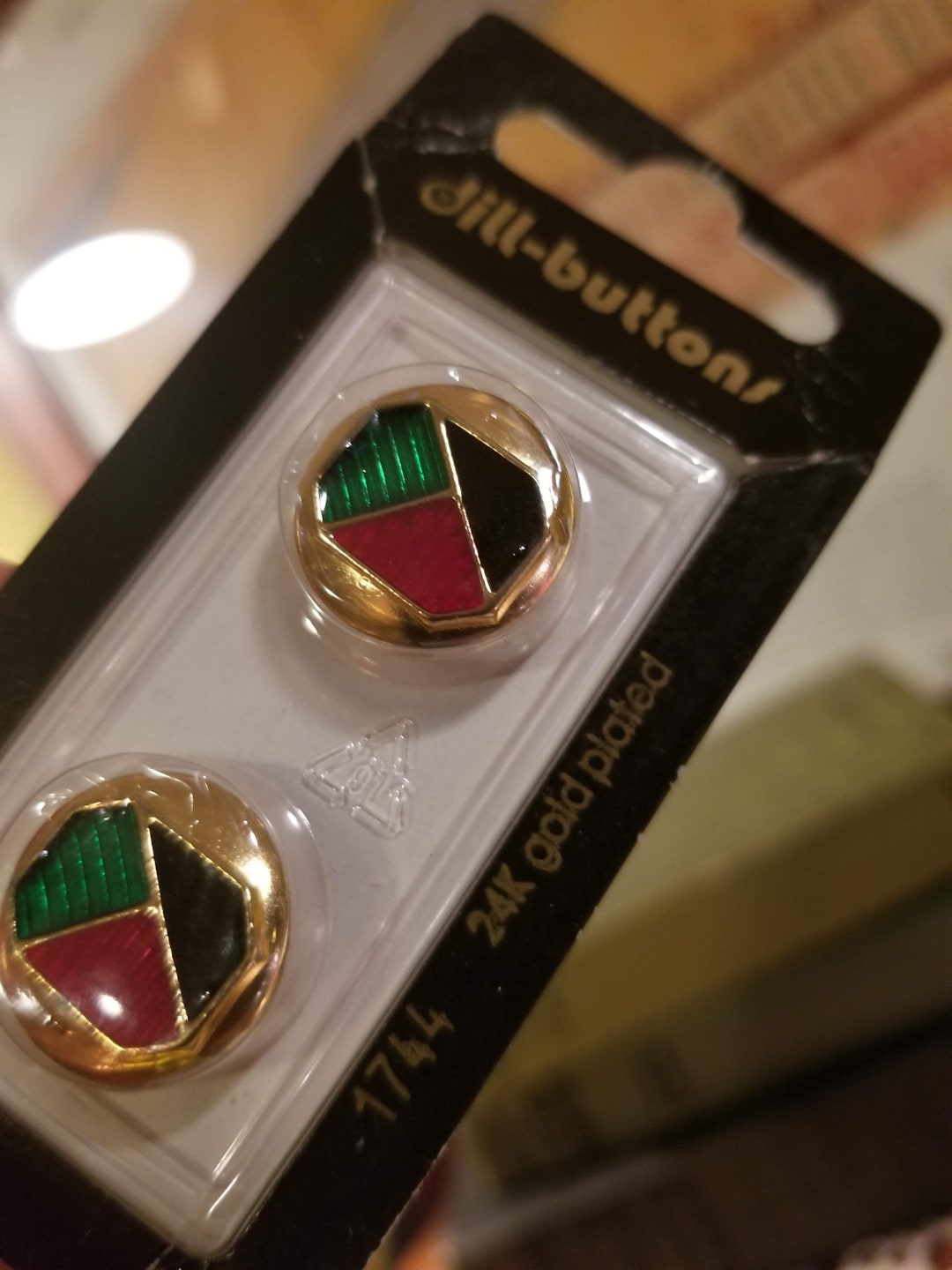 24K Gold Plated Vintage 90's Buttons With Green, Red and Blue - Etsy
