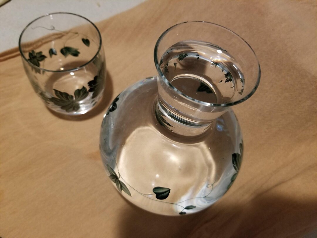 Vintage Tumble up With Hand Painted Ivy in Green, Round Based Pitcher ...