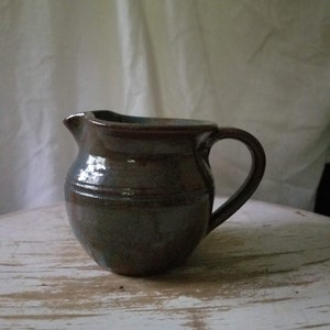 Vintage creamer in blues and browns, artist signed pottery, rustic