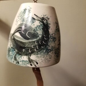 Vintage Klee Wyk pottery bell, ceramic, copper, terracotta, hand painted birds