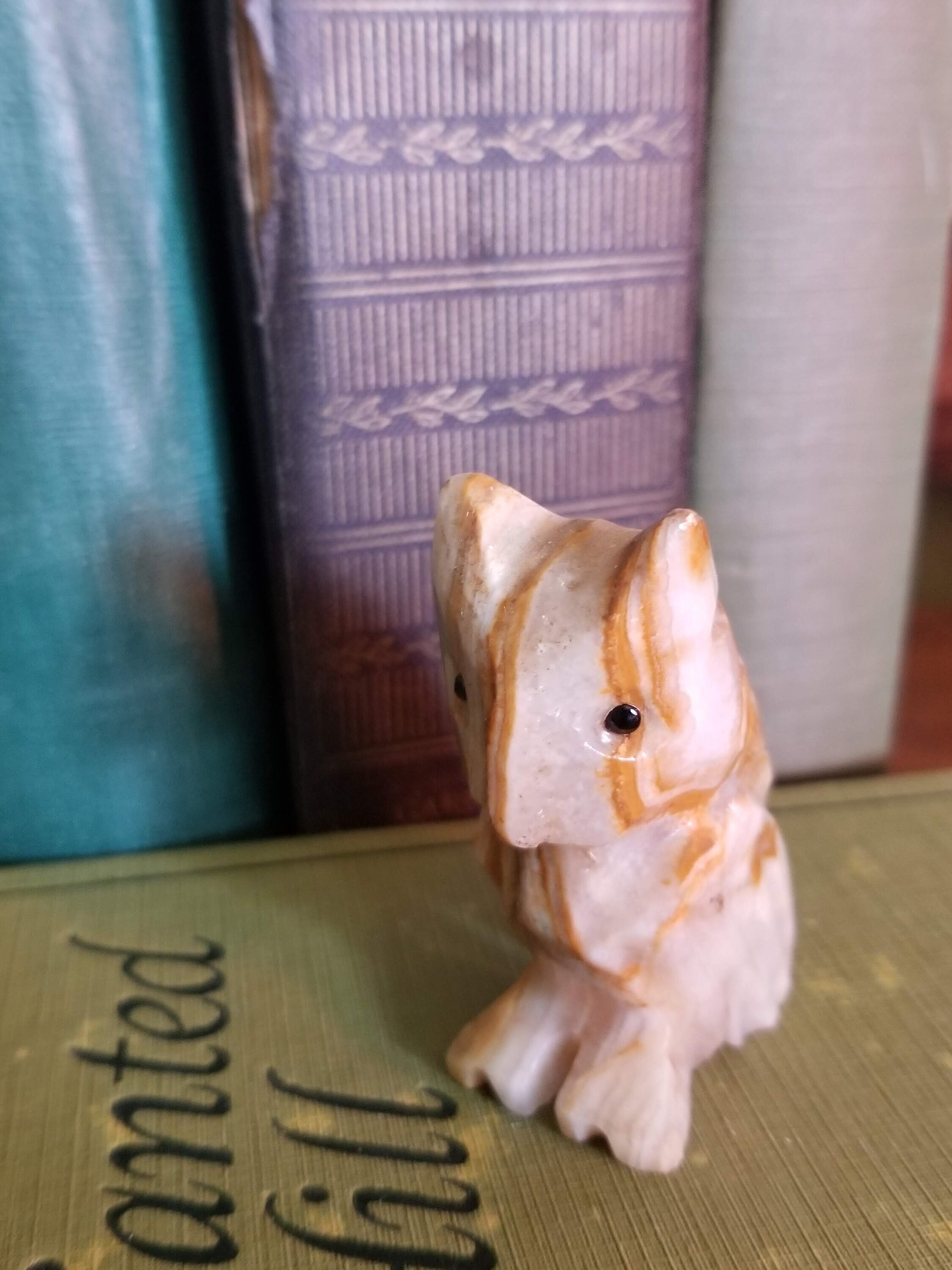 Vintage carved owl, made of onyx with black inset eyes, 2.25 inches