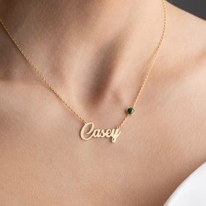 14K Gold Name Necklace, Script Name Necklace, Cursive Necklace, Custom Name Necklace with Birthstone, Christmas Gift, Mother's Day Gift image 2