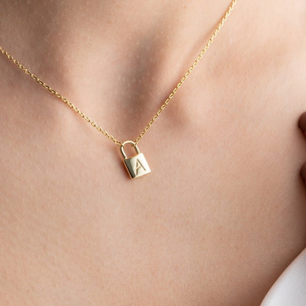 14K Gold Padlock Necklace • Initial Padlock Necklace • Initial Lock Necklace • Personalized Lock Necklace • Custom Initial Necklace