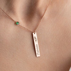 Collier barrette fleurs, collier fleurs mois de naissance, collier barrette fleurs de naissance avec pierre de naissance, collier gravé, collier barrette fleurs multiples