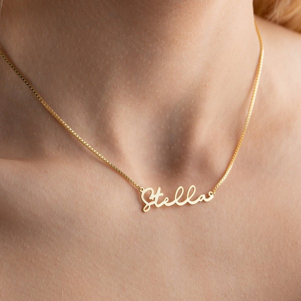 14K Gold Color Name Necklace, Kids Name Necklace, Cursive Name Necklace, Script Font Necklace, Custom Name Necklace, Child Name Necklace