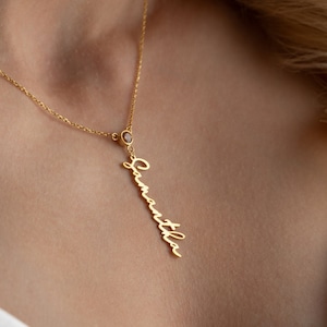Vertical Name Necklace, Custom Name Jewelry, Name Necklace, Script Name Pendant with Birthstone, Mothers Day Gift, Necklace for Kids