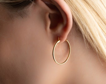 14K Gold Hoops Earrings, Hoop Earrings, Sterling Silver Hoop Earrings, Large Hoop Earrings, Thin Hoops, Medium Thin Hoop Earring, Mom Gifts