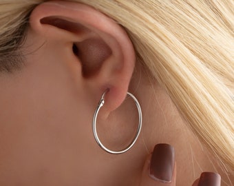 Huge Hoop Earrings, Round Earrings, Circle Earrings, Large Hoop, 925K Silver Hoops Earrings, Nickel Free Earring, 30mm Earrings