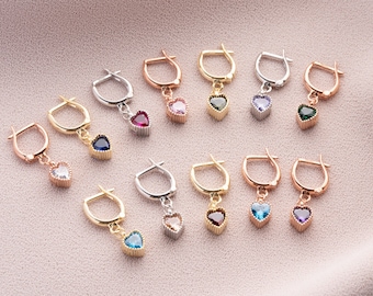 Love Earrings, Birthstone Earrings, Dangle Heart Birthstone Earrings, Drop Birthstone  Earrings, Dangling Love Earrings Christmas Gift