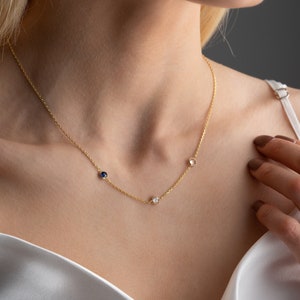 14K Solid Gold Birthstone Necklace: Multi-Stone Family Jewelry