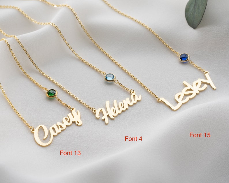 14K Gold Name Necklace, Script Name Necklace, Cursive Necklace, Custom Name Necklace with Birthstone, Christmas Gift, Mother's Day Gift image 7