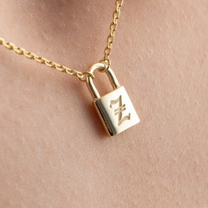 14K Solid Gold Padlock Necklace, Initial Padlock Necklace, Initial Lock Necklace, Lock Necklace, Custom Padlock Necklace, Christmas Gift