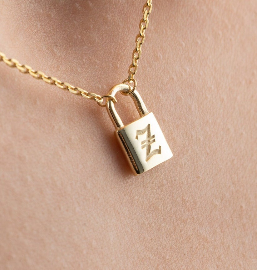  NMKIET Fashion Initial 26 Letters Padlock Necklaces