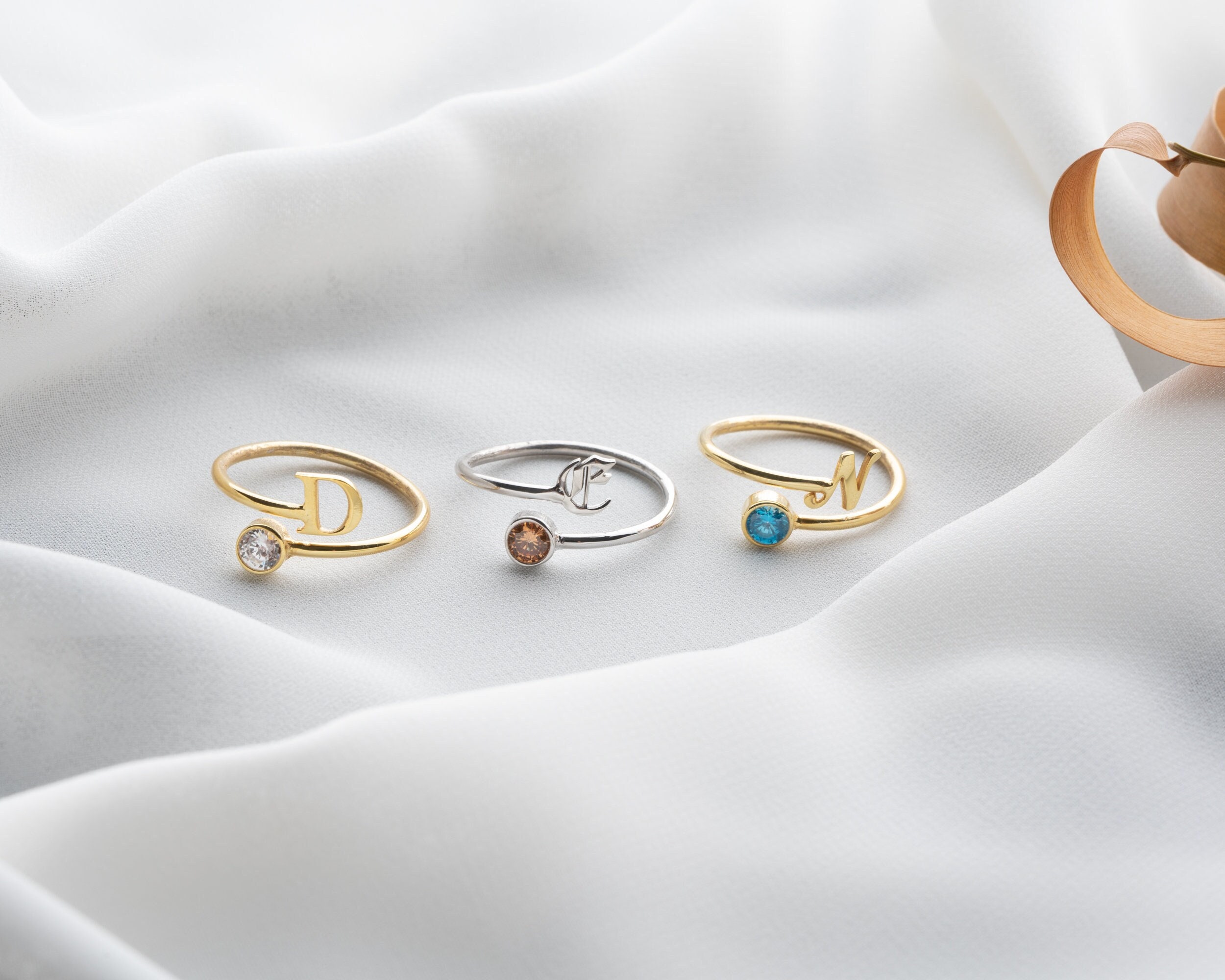 Gothic Initial Ring, Birthstone and Letter Ring, Custom Birthstone Ring, Ring with Letter and Birthstone, Birthstone Ring, Christmas Gift