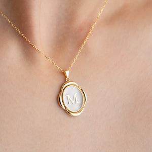 Initial Pendant Necklace, White Enamel Initial Necklace, Oval Letter Necklace, Pearl Letter Necklace, Christmas Gift, Enamel Letter Necklace