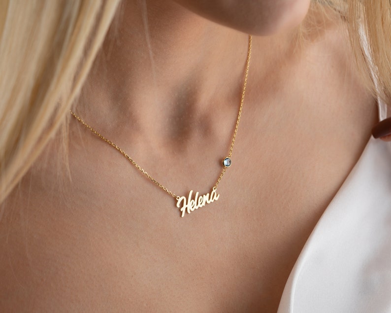 14K Gold Name Necklace, Script Name Necklace, Cursive Necklace, Custom Name Necklace with Birthstone, Christmas Gift, Mother's Day Gift image 5