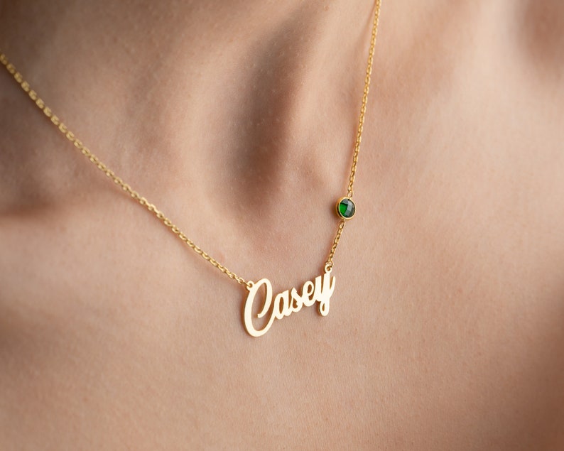 14K Gold Name Necklace, Script Name Necklace, Cursive Necklace, Custom Name Necklace with Birthstone, Christmas Gift, Mother's Day Gift image 4