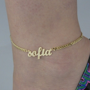 Tobillera con nombre personalizado: pulsera de tobillo de cadena de eslabones de plata de ley