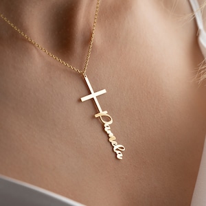 Kreuz Halskette, Kreuz Name Halskette, personalisierte Kreuz Halskette, 14K Gold Kreuz Halskette, benutzerdefinierte Kreuz Halskette, Weihnachtsgeschenk, großes Kreuz
