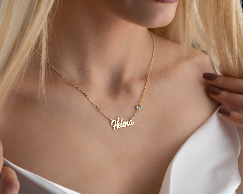 14K Gold Name Necklace, Script Name Necklace, Cursive Necklace, Custom Name Necklace with Birthstone, Christmas Gift, Mother's Day Gift image 3