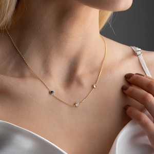 Personalized Sterling Silver Birthstone Necklace: Spaced Gemstone Family Jewelry