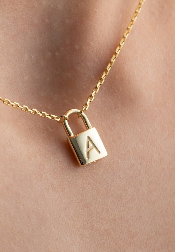MYLONGINGCHARM 1pc Initial Lock Necklace Gold Lock Pendant Necklace Jewelry  White Stone Lock Pendants Necklace - AliExpress
