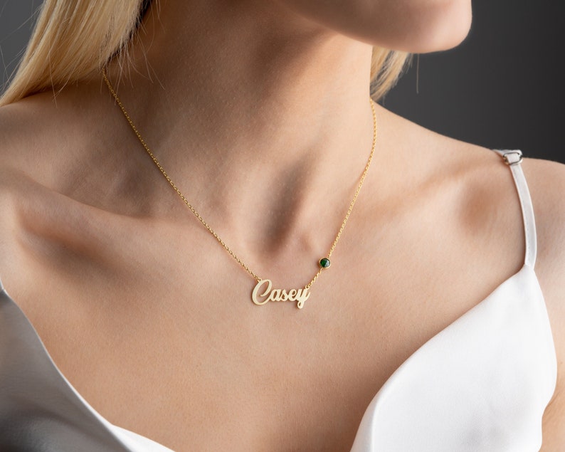 14K Gold Name Necklace, Script Name Necklace, Cursive Necklace, Custom Name Necklace with Birthstone, Christmas Gift, Mother's Day Gift image 2