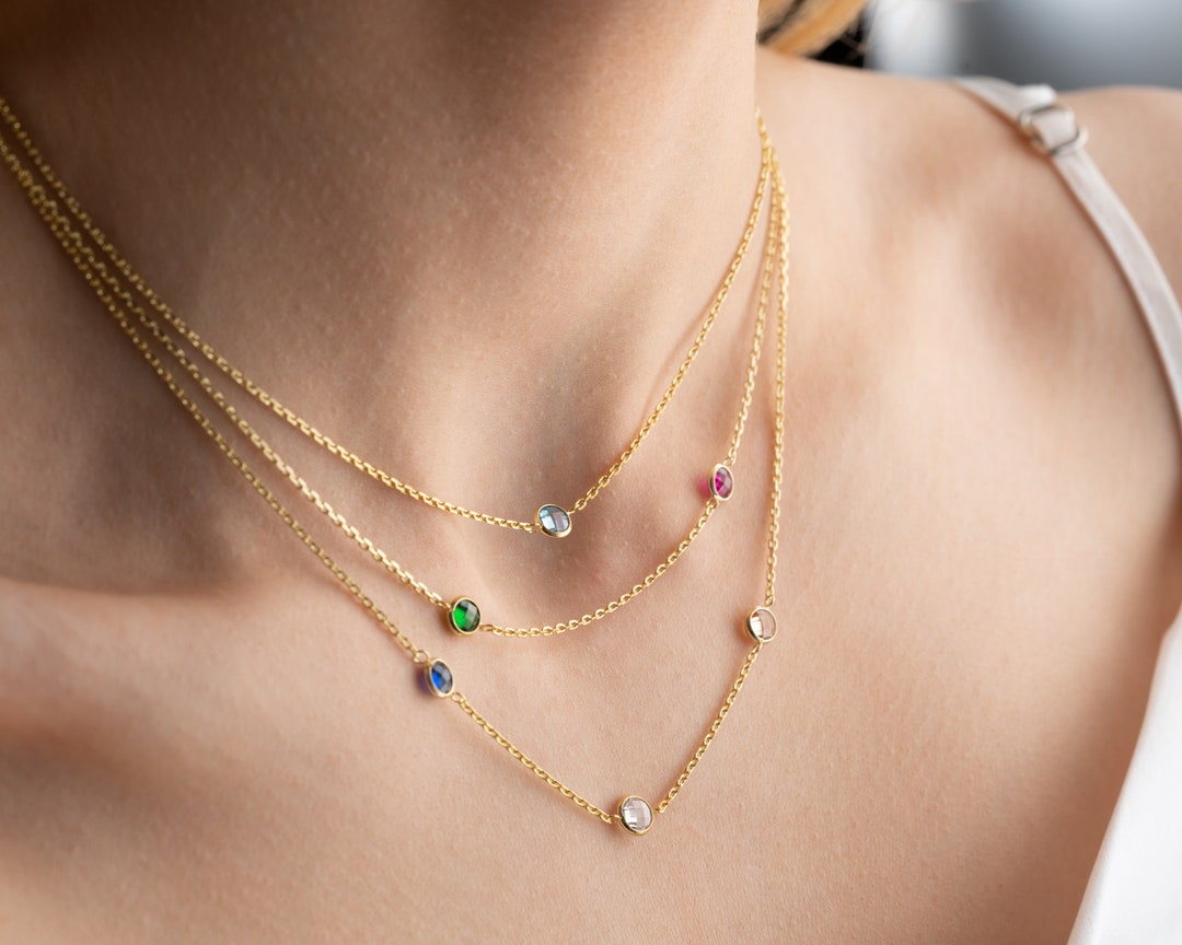 Family Birthstone Necklace Personalized Birthstone Necklace Spaced